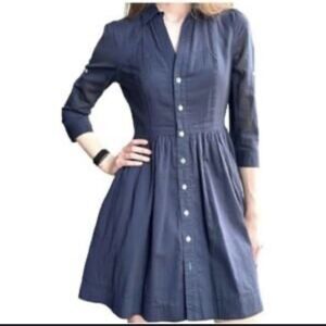 Anthropologie Moulinette Soeurs Navy Blue Shirt Dress Size 2 Cotton Knee Length